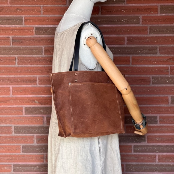 Handmade Distressed Leather Tote Bag - Picture 2 of 10